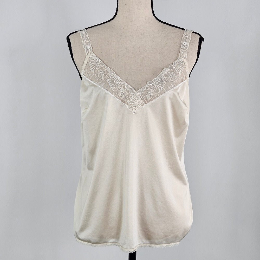 Felina Camisole Top Womens 42 Cream Excellent Lace Trim V-Neck Made In Germany